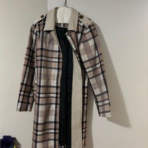 Cleo Beige and Black Plaid Trench Coat